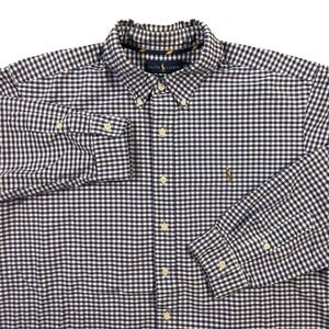 Ralph Lauren Shirt Mens XXL Blue‎ White Plaid Check Button Down Long Sleeve